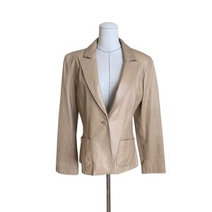 Vintage 90s Y2k The Limited Beige Leather Blazer Jacket